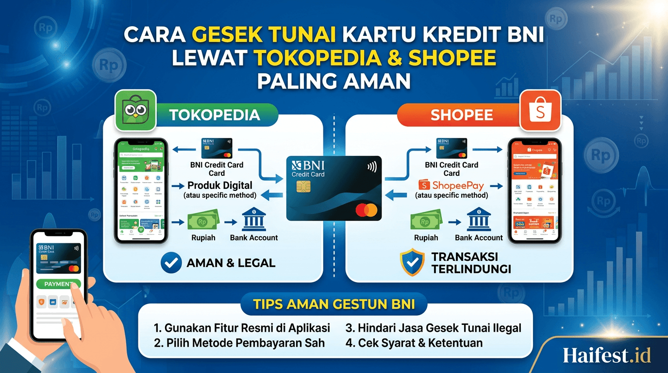 Cara Gesek Tunai Kartu Kredit BNI Lewat Tokopedia dan Shopee Paling Aman