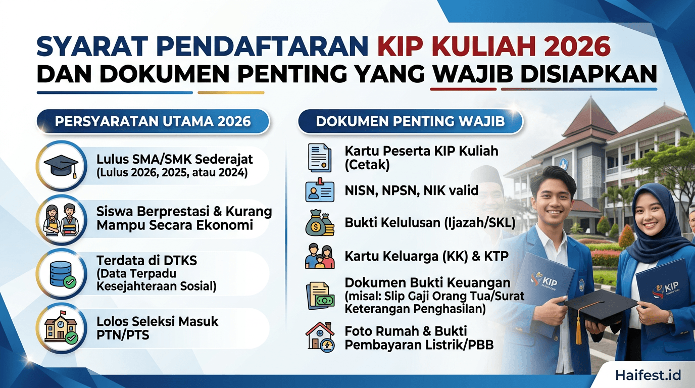 Syarat Pendaftaran KIP Kuliah 2026 dan Dokumen Penting yang Wajib Disiapkan